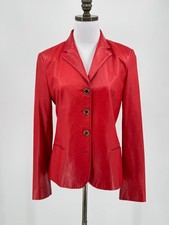 Vintage Ralph Lauren Black Label Red 100 Leather Blazer Jacket Sz 10