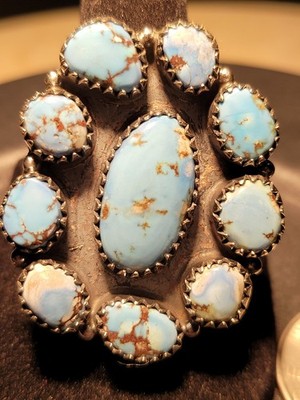 Golden Hills Turquoise - SS 925 - Adjustable Cluster Statement Ring - handmade