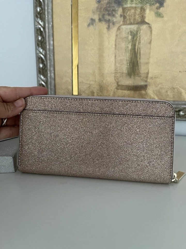 NWT KATE SPADE Glitter Tinsel Large Continnental Wallet In Rose Gold - Image 3 of 4