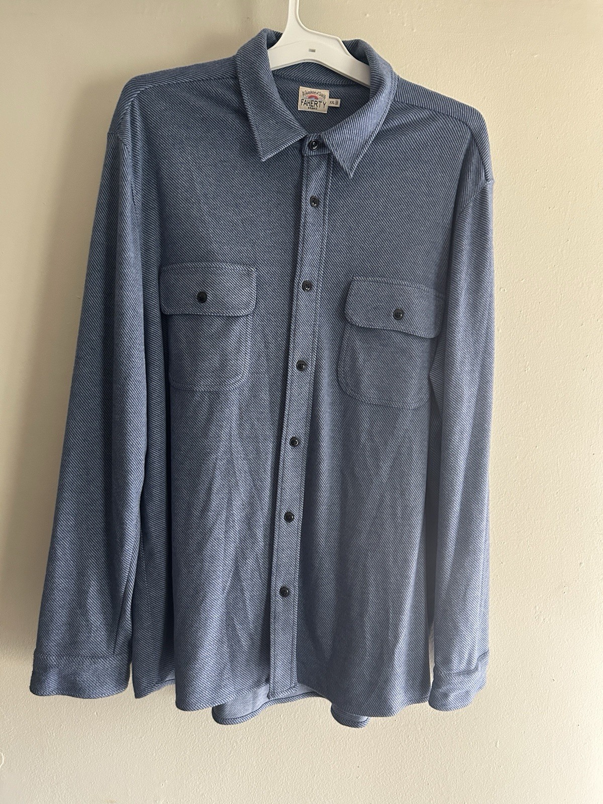 Men’s Faherty Legend Sweater Blue Twill Button Up Shirt Double Pocket XXL