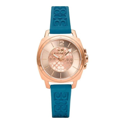 Coach Mini Boyfriend Rose Gold Case Signature Strap Watch New