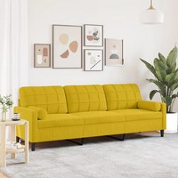 Sofa 3-Sitzer Samt Gelb 210 Cm Mit Zierkissen