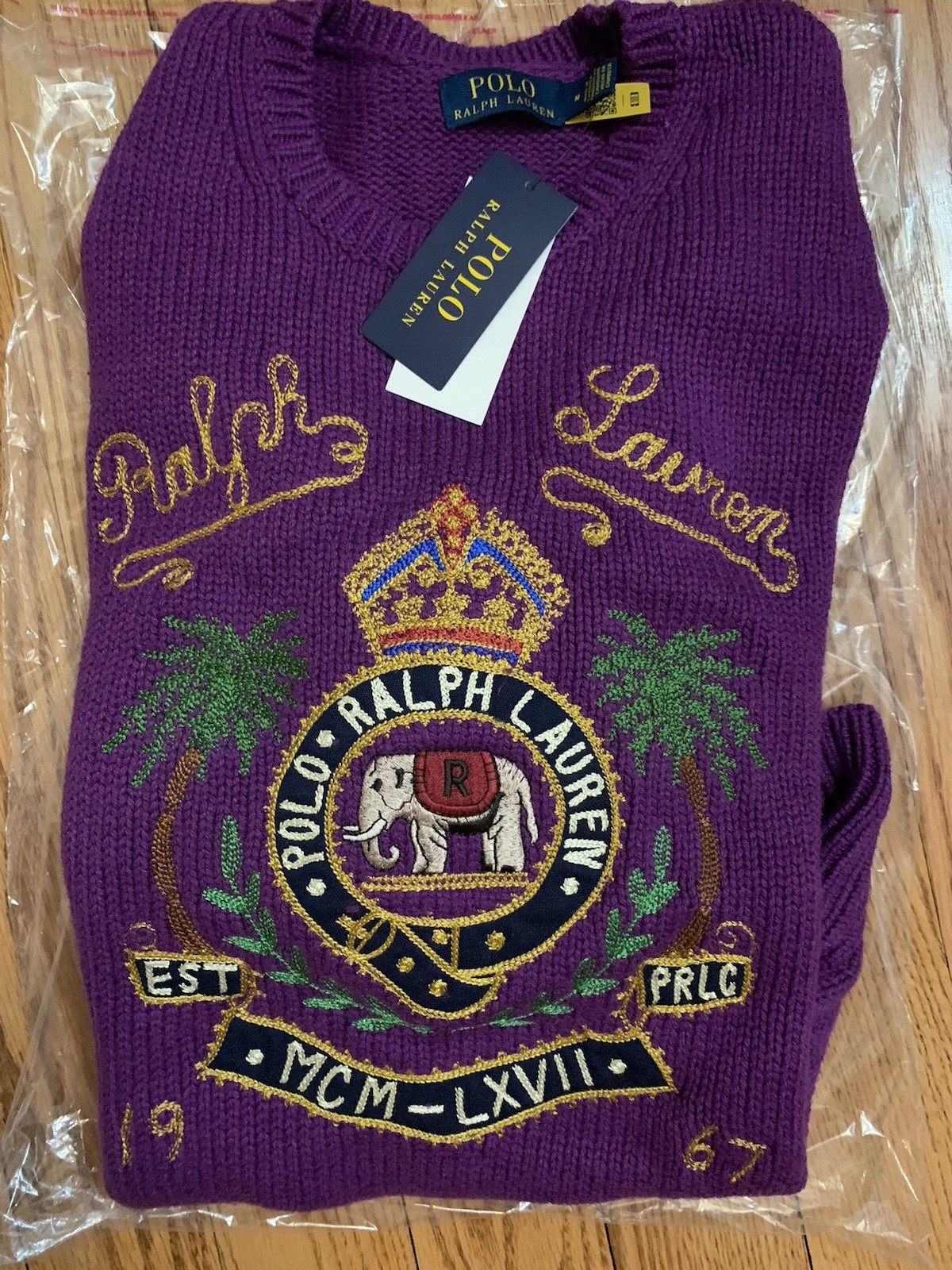NWT POLO RALPH LAUREN PURPLE Embroidered Crest CROWN PALMS SWEATER SOLD OUT MED image 8