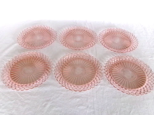 6 HOCKING PINK WATERFORD (Waffle) 9 5/8" DINNER PLATES - Perfect!