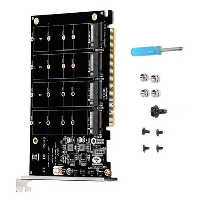 M.2 NVME SSD To PCIE X16 Adapter Connector 4 Port Expansion Card 4x32Gbps