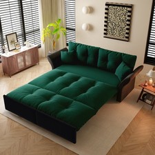 Queen Pull Out Sofa Bed, 74.8" Green Velvet 3-in-1 Convertible Sleeper