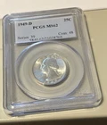 1949 D Washington Silver Quarter, Gem Uncirculated, PCGS Graded MS662