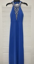 Speechless Women’s Dress Evening Gown Jeweled Neckline Zip Back Blue Size 0