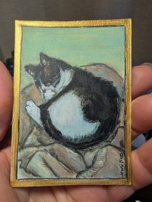 Custom Pet Portrait ACEO Acrylic Painting Art Card By Jennifer Moorhouse