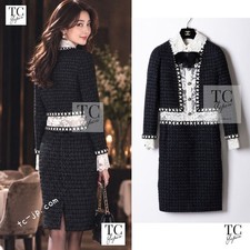 CHANEL 16PF Dark Navy Ivory Fantasy Tweed Lace Dress Karl Lagerfeld 34 36 US2 4