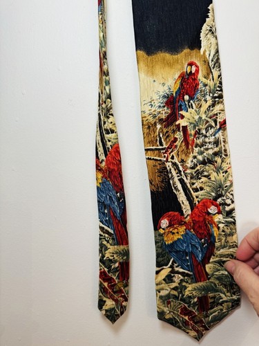 Endangered Species Rain Forest Rendezvous Macaw Parrot Mens Necktie USA SILK - Picture 5 of 5