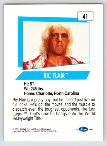 Trade Card 1991 WCW Ric Flair #41 Wrestling Turner Home Entertainment Impel - Picture 2 of 2