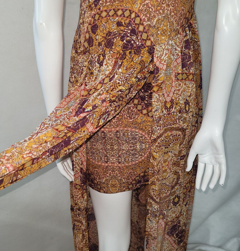 Xhilaration Dress Womens M Orange Paisley Print Whimsy Gypsy Boho Tank Mini Maxi - Picture 5 of 13