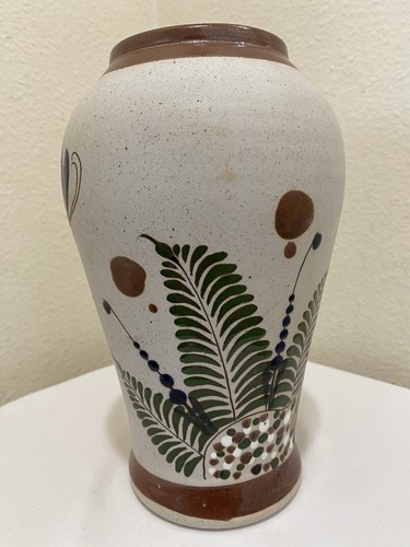 Tonala Vase Signed Mateos Mexican Folk Art Pottery Bird Blue Gray Butterfly 9” - Picture 15 of 18