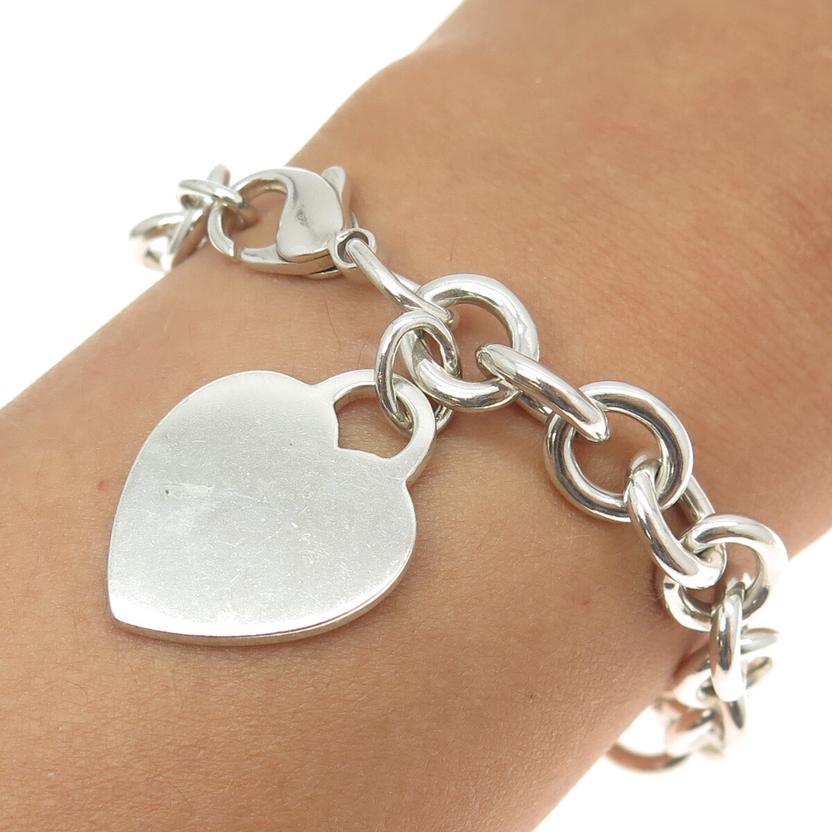 TIFFANY & CO. 925 Sterling Silver Vintage Heart Tag Rolo Link