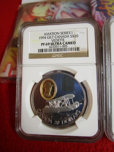 1992, 1993, 1994 - Canada $20 .925 Aviation Series #1 24KT .999 Silver NGC PF69 - Picture 4 of 12