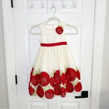American Princess Girls Size 5 Formal Dress Cream Red Circle Rosette Sleeveless