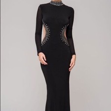 Black Formal Dress Sequin Bezzaled Sparkly Side Cut Outs