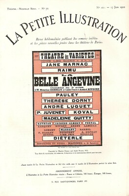 LA PETITE ILLUSTRATION ''LA BELLE ANGEVINE'' MAURICE DONNAY & ANDRE RIVOIRE 1922