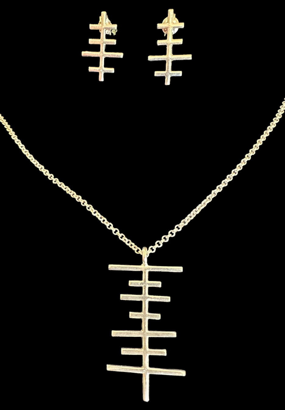 Artisan Symbol Cross Necklace and Earrings 925 Sterling Silver