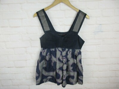 Erica Davies Women's 100% Silk Made In India Sleeveless Top Size 2 Blue Navy