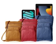 Genuine Leather Crossbody Bag for Women – 3 Sizes, Multi-Zip Shoulder Purse