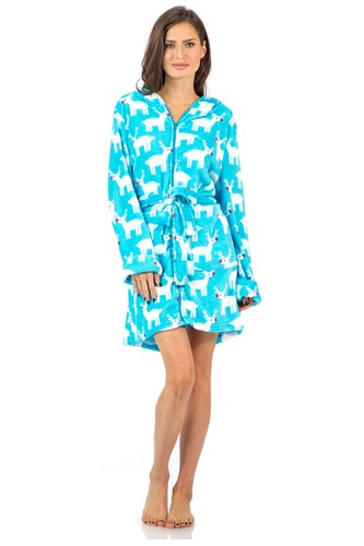 Albornoz para mujer Ashford & Brooks de felpa lana de coral con cremallera vestido con capucha - Imagen 8 de 13
