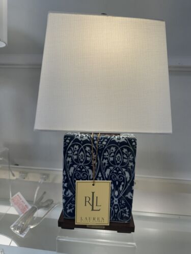 Ralph Lauren Table Lamp Navy Blue/White Floral Pattern w/ White Shade  - Picture 1 of 16