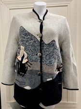 Giesswein Wool Jacket Embroidered Sweater Austrian Sz 44 Women's Usa 14 Rare