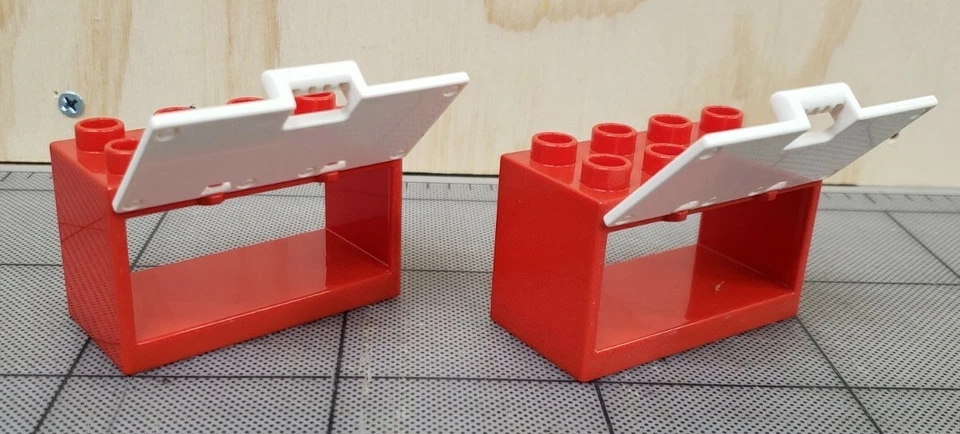 2 Lego Duplo Red Container Box 2x4x2 W/ White Door Hinge Pieces Part 18806 60775 - Image 2 of 4