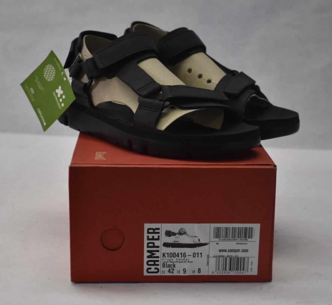Camper Mens Oruga Black Leather Sandals Size Open Toe Shoes Hombre Strap