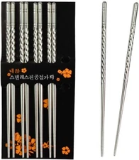 5 Pairs Stainless Steel Chopsticks Reusable Lightweight Metal Chopsticks 9" USA