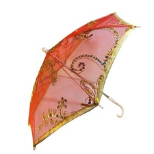 Red Silk Sequined Child Sized Parasol 16.5in x 20.5in