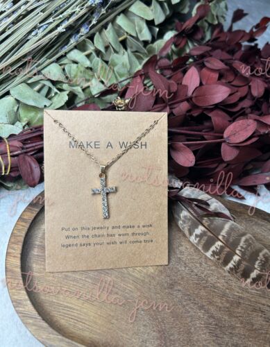 Make a Wish Love Necklace. Cross Pendant, rhinestone, spiritual, abundance, heal - Picture 1 of 3
