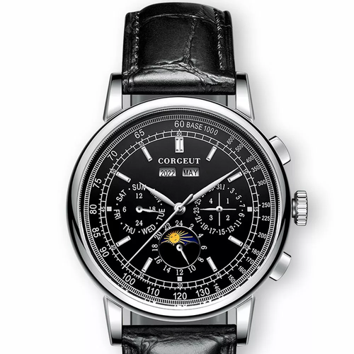 Reloj pulsera mecánico para hombre Corgeut 42 mm multifunción fecha esfera de vestir negra - Imagen 8 de 11