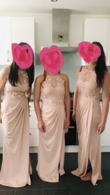Lipsy maxi bridesmaid dress size 10r blush Side Split Lace With Halter neck  BNWT | eBay UK