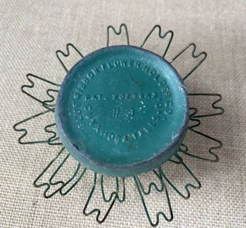 Vintage blaues Band Metall Blumenmuster Frosch grüne Haarnadel gebraucht - Bild 4 von 5