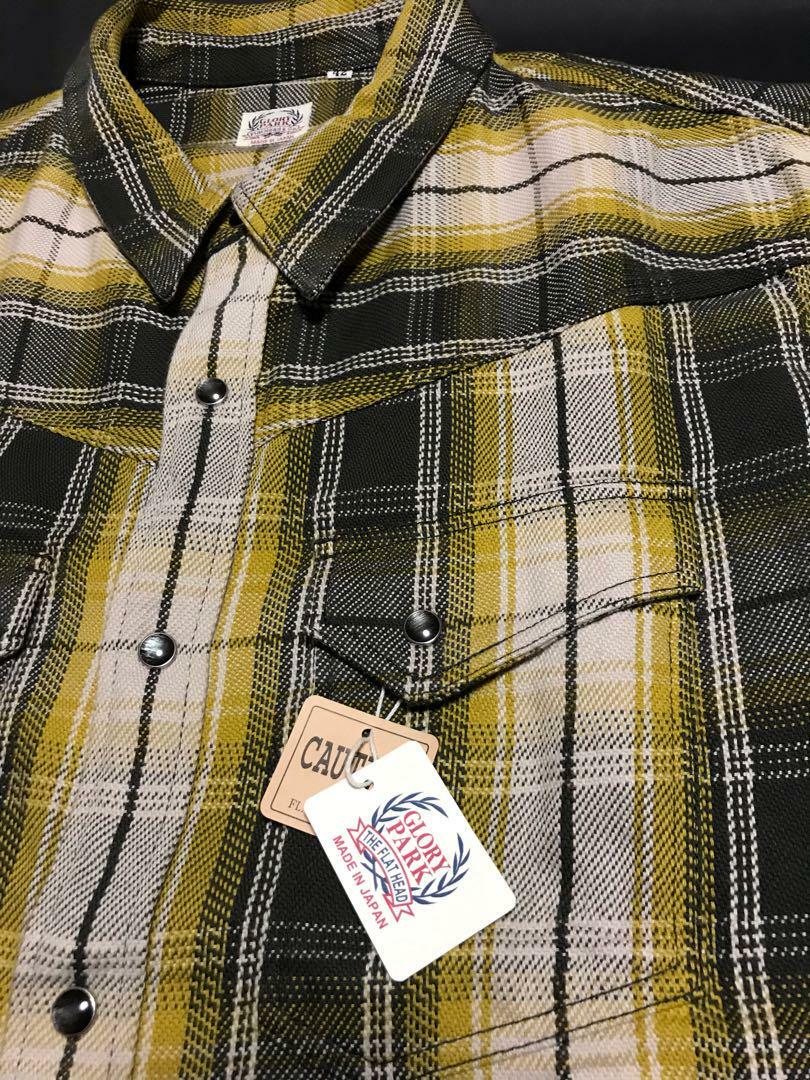 THE FLAT HEAD Western Flannel Shirt Mustard Check Size 42