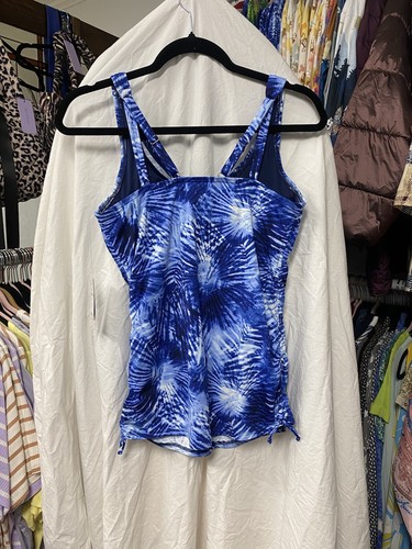Lands End Swim Tankini Top Underwire Bra Size 4 Navy White Tropical $80 New - Picture 6 of 6