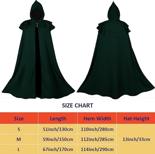 Renaissance Hooded Cape Men Women Medieval Viking Cloak Halloween Adult Cosplay - Picture 2 of 6