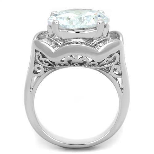 Ladies cocktail ring cz 8 carat silver baguettes rhodium statement sparkle 589 - Picture 3 of 4
