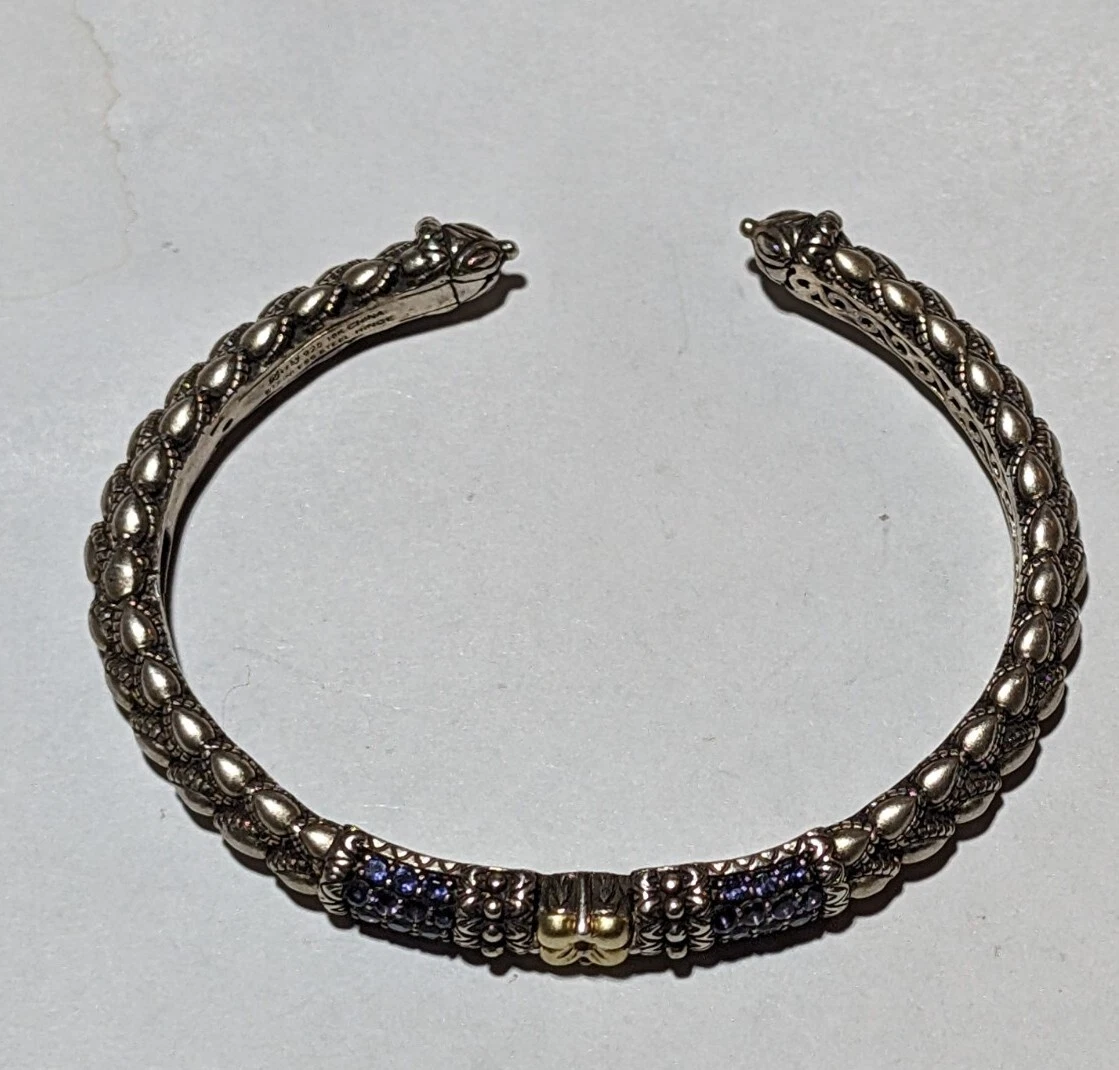 Barbara Bixby 18k 925 China Sterling Flowers Hinged Cuff Bracelet