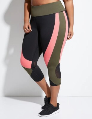 Lane Bryant LIVI Active Black Pink Green Capri Crop Leggings with