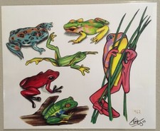 Tattoo Studio Shop Flash Single Sheet Poison Tree Frogs Toad 11  X 14" Print