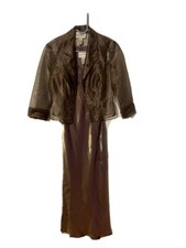 Davids Bridal Formal Dress Beads With Jacket Color Brown Size 6 Beaded Long