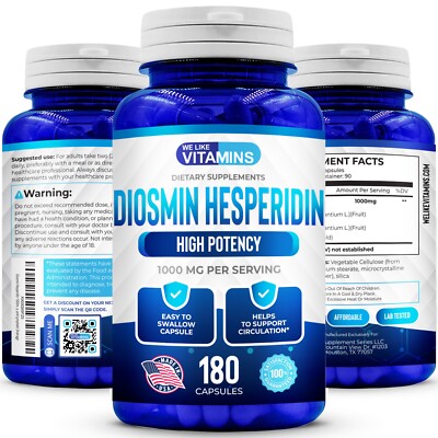 Diosmin Hesperidin 1000mg Per Serving 180 Capsules - 90 Day Supply