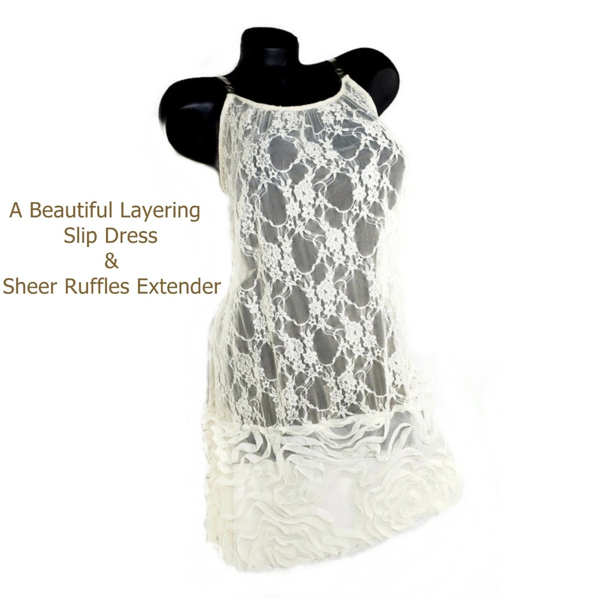 Cream Lace Tank Slip Dress with Ruffles Extender. A beautiful base for layering. | eBay Cream Lace Tank Slip Dress with Ruffles Extender. A beautiful base for layering. | eBay