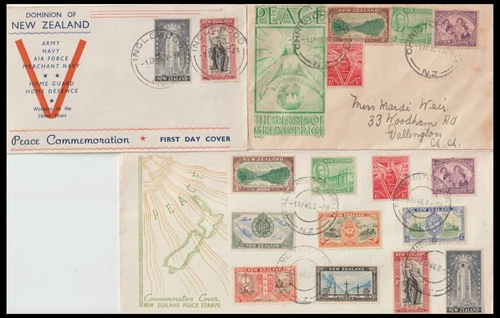 NEW ZEALAND 1946 PEACE / VICTORY FDC TRIO (F)