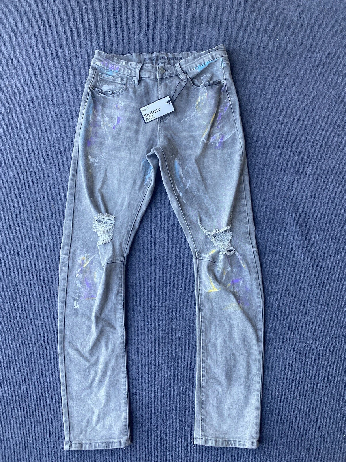 Jean homme Rue 21 Premium Skinny Arc Supreme Flex gris vieilli 32x32 peinture