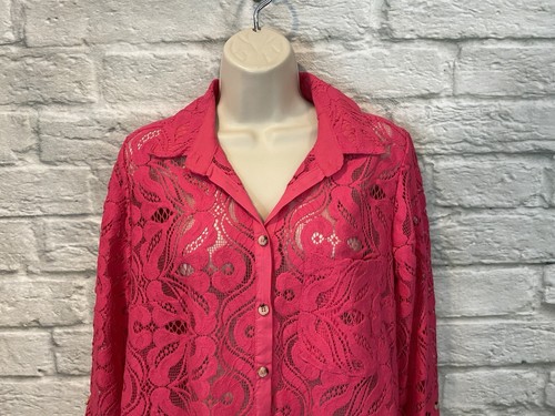 Anthropologie Maeve Pink Open Lace Button Down Shirt Size 6 - Picture 3 of 6